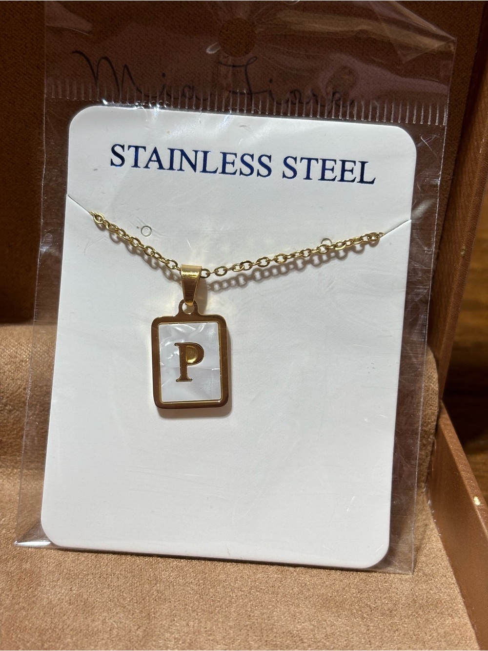 Stainless Steel Necklace with Square 'P' Pendant